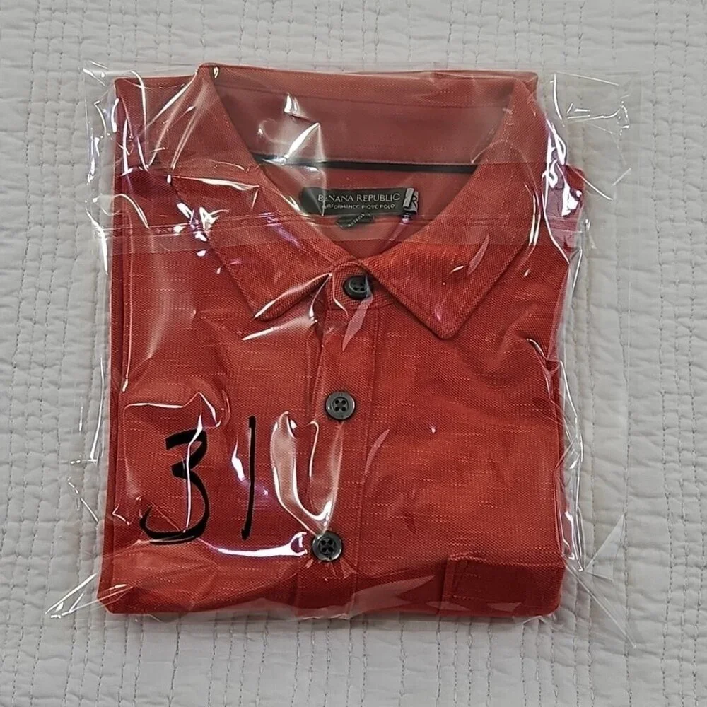 Banana Republic Performance‎ Pique Polo Men's Medium Orange Slubby Cotton EUC LN